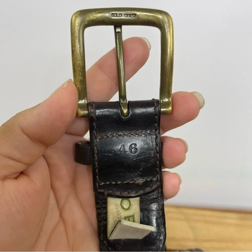 Orvis dark brown leather chain link belt men's size 46 solid brass buckle